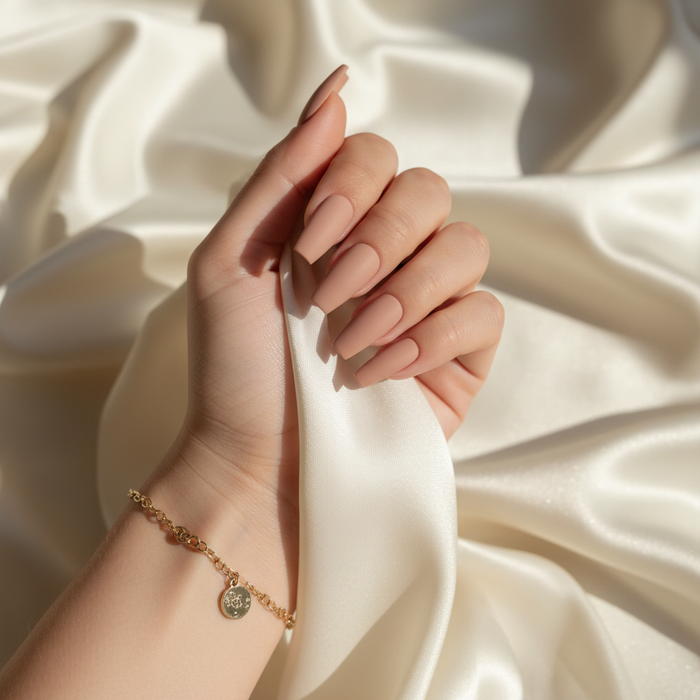 Press-on coffin matte — ruban de soie, luxe discret